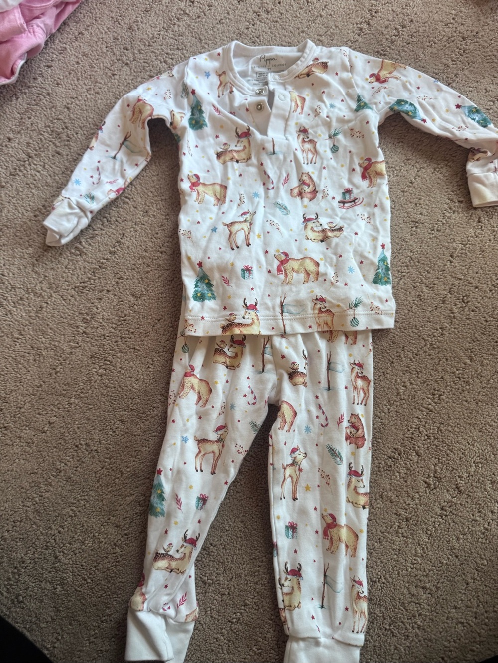 Children's White Holiday Reindeer Pajama Set